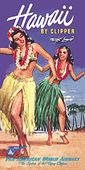 1940's Vintage Nostalgia Hawaiiana Pan American "Hawaii by clipper" Aviation tourist Poster. Retro Travel Advertising Print. Plantation style , period art