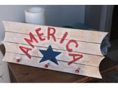 20" AMERICA Red, White and Blue  Painted Wood Sign on Planks.  Tiki Hanger w/ 3 Pegs. Patriotic Americana Decor