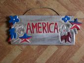 20" AMERICA Red, White and Blue Sign - Painted Wood Sign - Patriotic Americana Decor