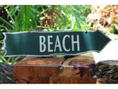 20" BEACH Olive Green Driftwood Sign - Beach Decor -Tropical TIki Bar Sign 