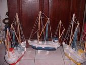 20" FISHING BOAT Model Trophy - RED, BLUE OR YELLOW and White Coastal Colors - Rustic Nautical Decor
