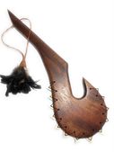 Hawaiian Koa Fish Hook Club  Weapon with 13 Shark Teeth - Traditional Polynesian Weapon - Oceanic Art