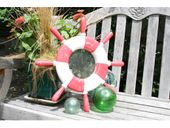 20" Red and White SHIP WHEEL MIRROR- Nautical / Coastal/ Rustic Decor.