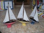 20" SAILBOAT Model Trophy - RED, BLUE OR YELLOW and White Coastal Colors - Rustic Nautical Decor