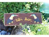 20" TIkI BAR  PARROT  Sign with Nautical Rope. Hawaiian Luau Sign. 