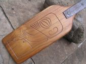 20" Vintage Carved TEAK Wood Coconut Peeler Paddle with Cook IslandsTiki Carving