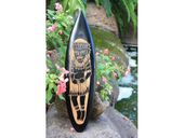 20" Wooden Surfboard with BIG  Kahuna Tiki - Tropical Decor Exotic Tiki Bar Decoration. South Seas Oceanic Art