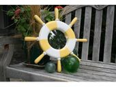 20" Yellow and White SHIP WHEEL MIRROR- Nautical / Coastal/ Rustic Decor.