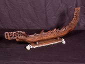 24" Acacia Koa WAKA CANOE TROPHY. NEW ZEALAND WAR CANOE. Includes trophy base and 10 paddles. Oceanic Art.