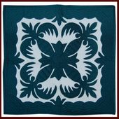 24" Hawaiian Quilted wall hanging. Classic Hunter green COCONUT - PINEAPPLE with Hunter Green Border. Tropical Decor