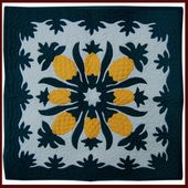 24" Hawaiian Quilted wall hanging. Classic  PINEAPPLE with seafoam green design. Tropical Decor
