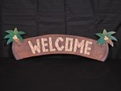 24" HAWAIIAN WELCOME Tiki Bar Sign with Palm Trees.  Tropical Luau / Beach Hut Decor 