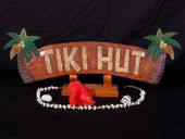 24" Large Hawaiian TIKI HUT Sign. with Palm Trees. Hawaiian Tiki Bar / Luau Welcome Sign. Tropical Tiki Decorations.