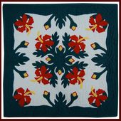 24" RED HIBISCUS Quilted Wall Hanging. Hawaiian Tropical Wall Decor. Hand Made Quilt