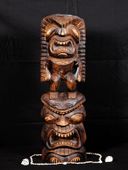 24" Stacked Tiki KANALOA and LONO Hawaiian Tiki Statue. Tropical Decor. South Seas Wood Carving