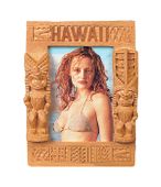 3.5x5 Hawaiian Photo Frame with TIKIS. Hawaiiana Carved Hapa Wood Picture Frame