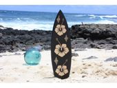 30" Wooden Surfboard w/ Hibiscus Flowers  - Hawaii Surf  Decor
