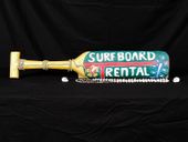 32" Hawaiian SURFBOARD RENTAL Sign. Nautical Paddle. Hand Carved Wood.Vintage Style Tropical Decor