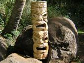 40" Double Headed Tiki Mask. Premium Acacia Wood Outdoor Totem / Oceanic art