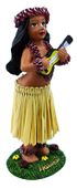 4" Hawaiian Hula Girl with ukulele Dashboard Doll. Collectible Bobble Head.
