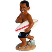 PRESIDENT OBAMA with Surfboard and Shaka Sign Bobble Doll. Hawaiian Dashboard Doll Shaker