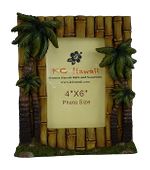 4 x 6 Vintage Bamboo with Palm Tree Hawaiian Photo Frame. Island Inspired Tropical Decor. Aloha Gifts
