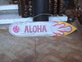  40" ALOHA" with Flame Surf Board SIgn. Weathered Beach / Cottage Decor. Gifts with Aloha...