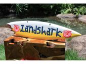 40" LANDSHARK Shark Bite Surfboard Surf Sign. Tropical Welcome Sign. Hawaiian Gifts with Aloha...