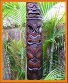 40" LARGE Triple Tiki Mask with Maori Tongue. Hawaiian Sculpture. Hand Carved and Painted Wood. Oceanic Art