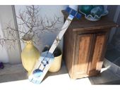 40" Painted Wood Slats Oar / Paddle with Shell and Buoy - Blue and White Coastal Colors - Nautical Decor