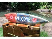 40" WELCOME Shark Bite Surfboard Surf Sign. Tropical Welcome Sign. Hawaiian Gifts with Aloha...