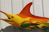 106" FLAMED MARLIN FISH MOUNT Double Sided Wall Mount. Fish Replica Trophy. Tiki Bar Decoration. Tropical Island Decor. 