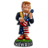 PRESIDENT TRUMP Playing the Ukulele Bobble Doll. Hawaiian Dashboard Doll Shaker