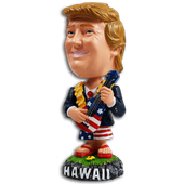 PRESIDENT TRUMP with Ukulele Bobble Doll. Hawaiian Dashboard Doll Shaker