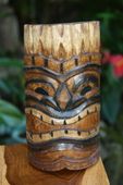 8" Happy Tiki Mask. Antique Finish. Hawaiian Tropical Tiki Decoration.