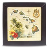 Framed Ceramic Tile: The Islands of Hawai'i Tan. Welcome sign