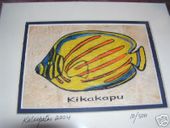 8 x 10 Hawaiian COLORFUL FISH  "kikakapu" Tapa Cloth Painting. Tropical Home Decor. Oceanic Art.