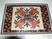 8 x 10 Hawaiian Pineapple Quilt Design Tapa Cloth Painting. Tropical Home Decor. Oceanic Art.