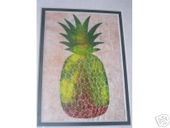 8 x 10 Hawaiian Pineapple Tapa Cloth Painting. Tropical Home Decor. Oceanic Art.