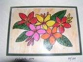 8 x 10 Hawaiian PLUMERIA (FRANGIPANI) Tapa Cloth Painting. Tropical Home Decor. Oceanic Art.