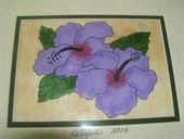 8 x 10 Hawaiian PURPLE HIBISCUS FLOWERS Tapa Cloth Painting. Tropical Home Decor. Oceanic Art.