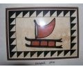 8 x 10 Hawaiian Sailing Canoe Tapa Cloth Painting. Tropical Home Decor. Oceanic Art.