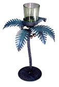 9.5" Palm Tree  Tea Light Candle Lamp. Hawaiian Hula Candle Light. Tropical Table Candle Holder