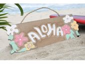 ALOHA Hawaiian Welcome Sign with Plumeria Flowers. Vintage Hawaiiana Nostalgia Sign.  Gifts with Aloha... 