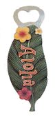 ALOHA LEAF Bottle Opener. Hawaiian tiki bar accents. Exotic Tiki Bar accessories. Tropical Table ware