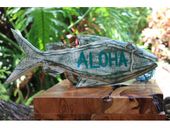 ALOHA Tiki Bar Fish Sign.  Tropical welcome Sign. Hawaiian Gifts with Aloha...