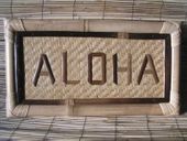 ALOHA Tiki Bar Sign. Hawaiian Welcome sign. Bamboo frame with Lauhala mat. Tropical Luau Tiki Decoration
