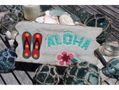 ALOHA Welcome Sign with Slippers. Tropical White Washed Driftwood Sign. Island Inspired Tropical Pool Decor