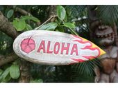 ALOHA" with Flame Surf Board SigHawaiian Tropical Decor. Island Inspired Art. Gifts with Aloha...