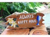 Large ALWAYS HAPPY HOUR Plumeria and Cocktail Tiki Bar Sign. Hawaiian Style Luau Decor. Gifts with Aloha...